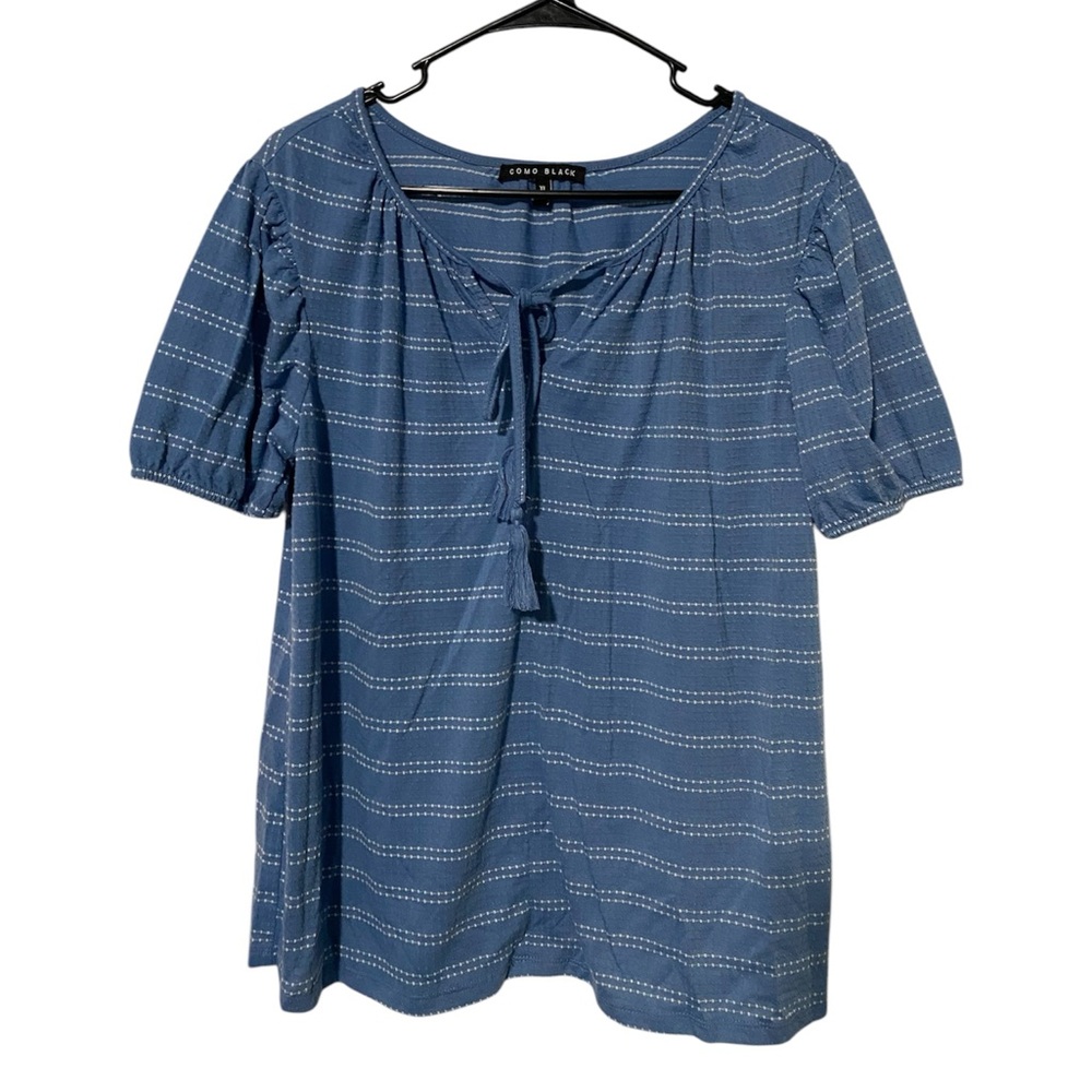 Como Black Blue Tassel Tie Top